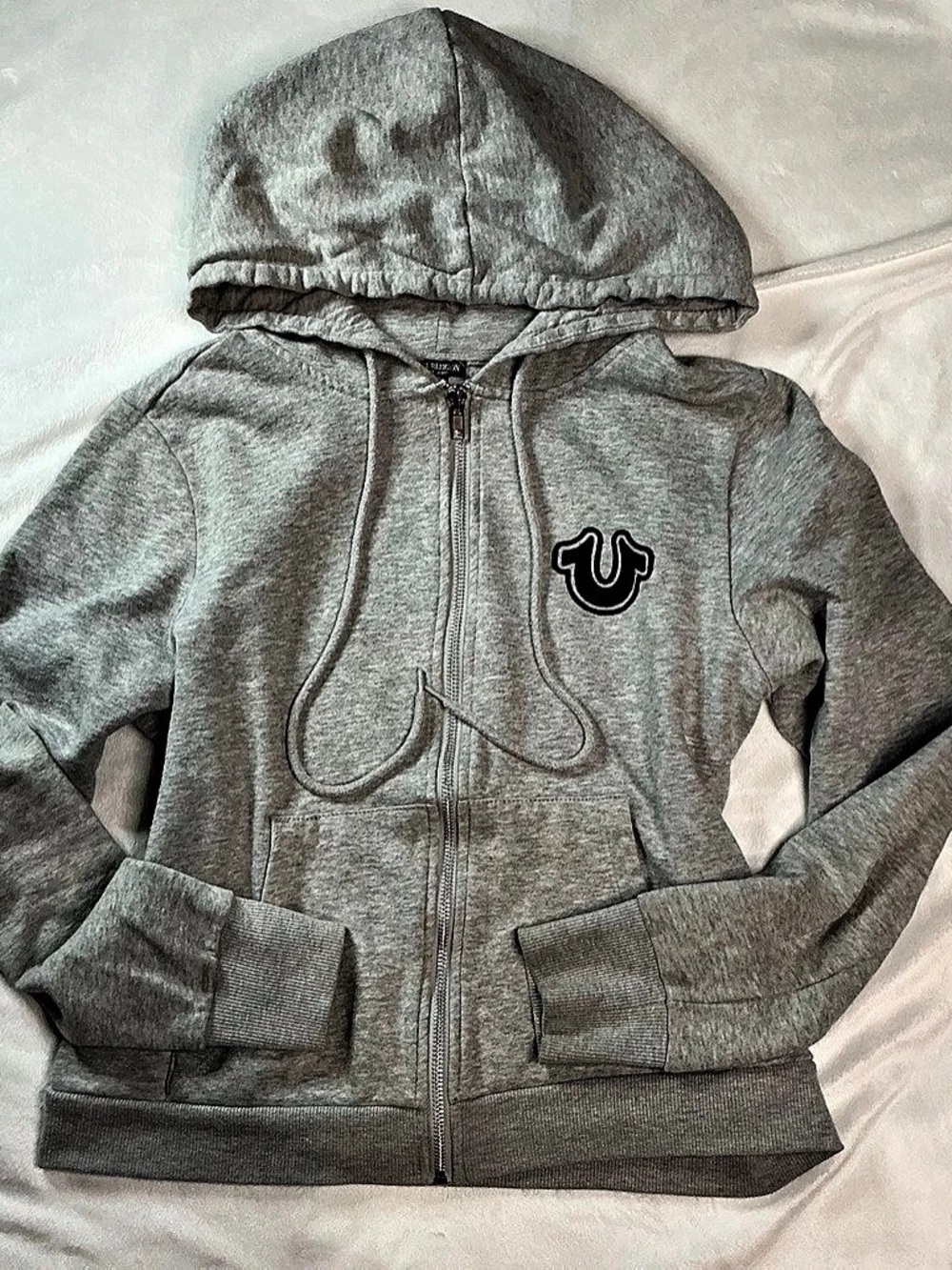True Religion Horseshoe Logo Zip Hoodie Gray Size Small